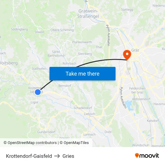 Krottendorf-Gaisfeld to Gries map