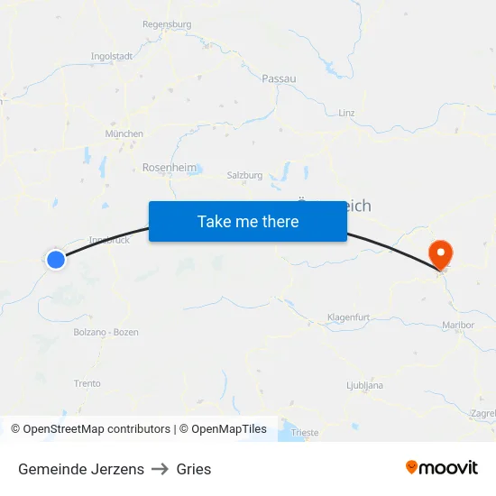 Gemeinde Jerzens to Gries map