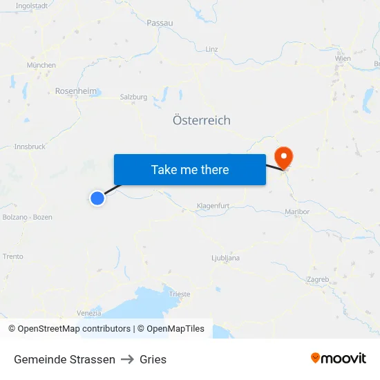 Gemeinde Strassen to Gries map