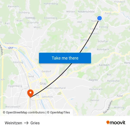 Weinitzen to Gries map