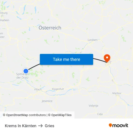 Krems In Kärnten to Gries map