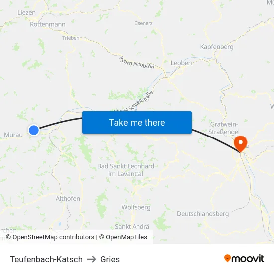 Teufenbach-Katsch to Gries map