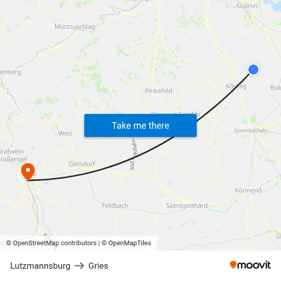 Lutzmannsburg to Gries map