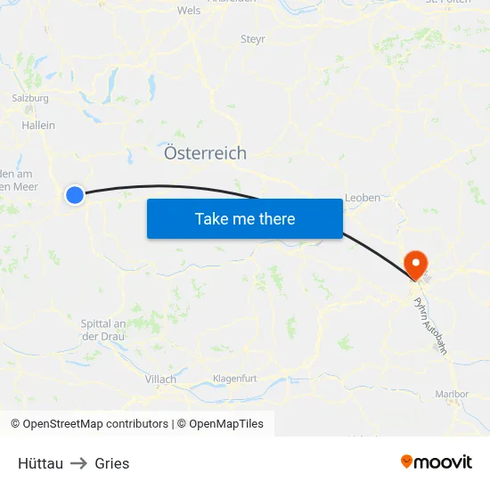 Hüttau to Gries map