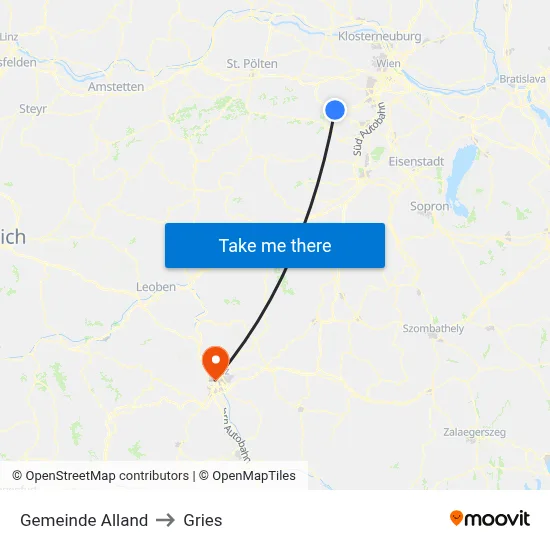 Gemeinde Alland to Gries map