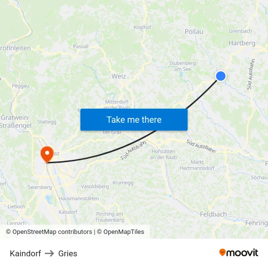 Kaindorf to Gries map