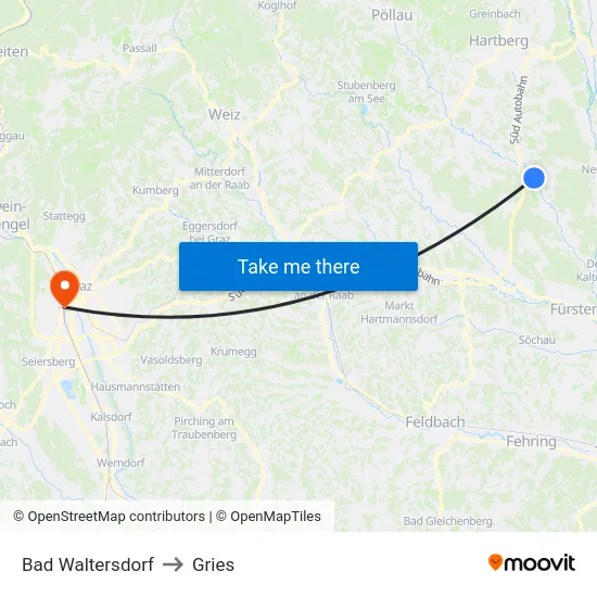 Bad Waltersdorf to Gries map
