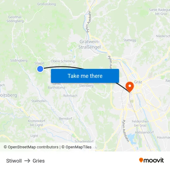 Stiwoll to Gries map