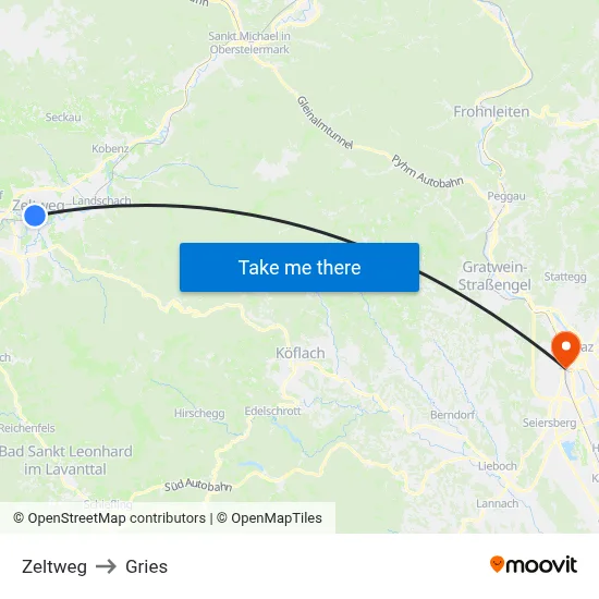 Zeltweg to Gries map