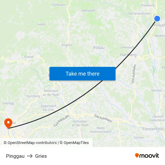 Pinggau to Gries map