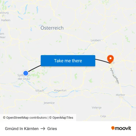 Gmünd In Kärnten to Gries map