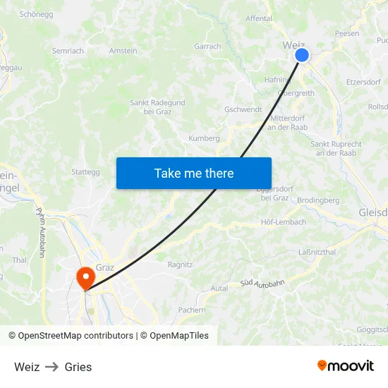 Weiz to Gries map