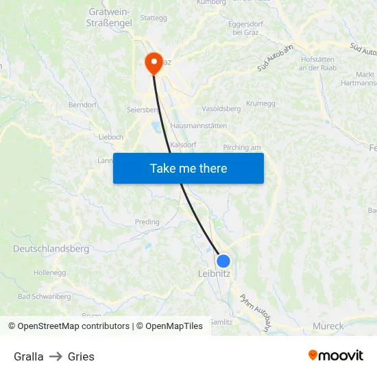 Gralla to Gries map