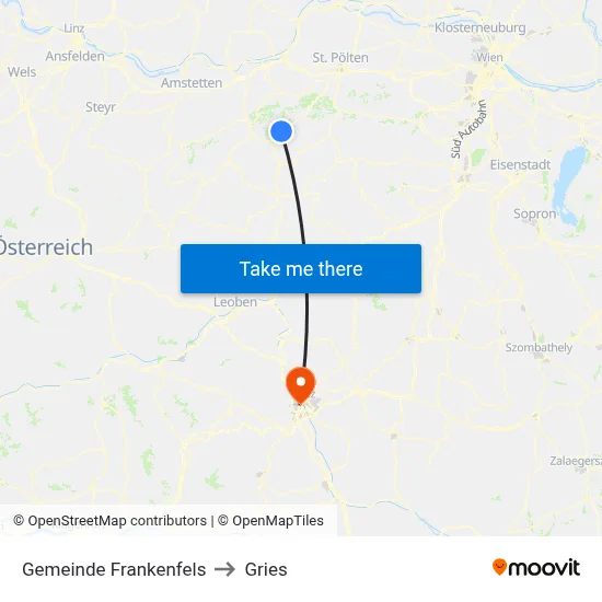 Gemeinde Frankenfels to Gries map