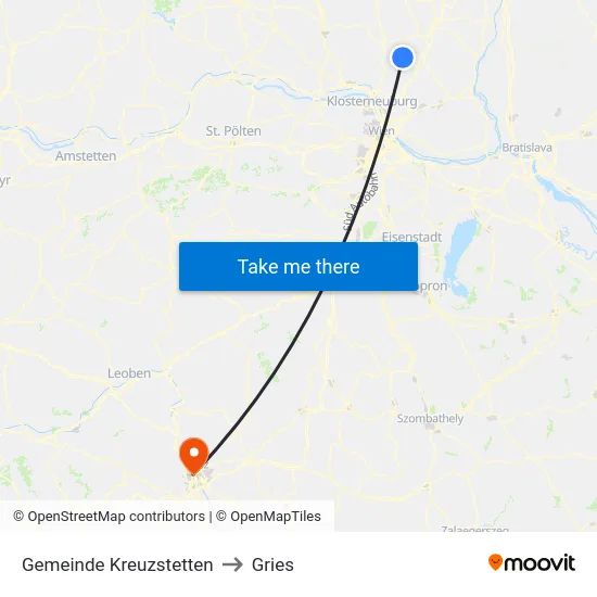 Gemeinde Kreuzstetten to Gries map