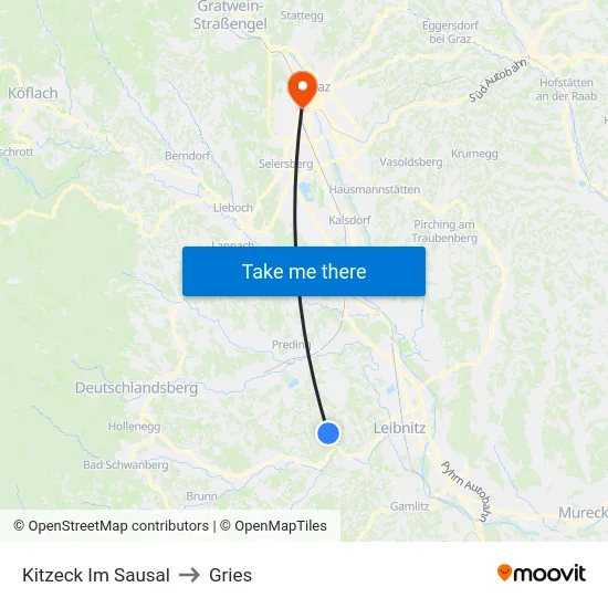 Kitzeck Im Sausal to Gries map