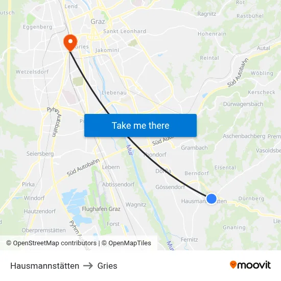 Hausmannstätten to Gries map