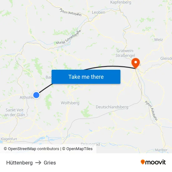 Hüttenberg to Gries map