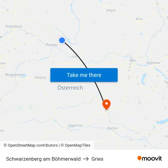 Schwarzenberg am Böhmerwald to Gries map