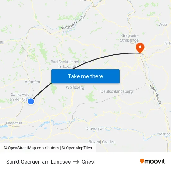 Sankt Georgen am Längsee to Gries map