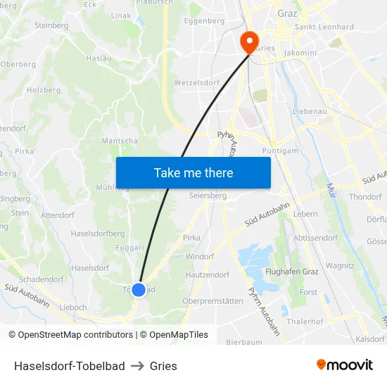 Haselsdorf-Tobelbad to Gries map