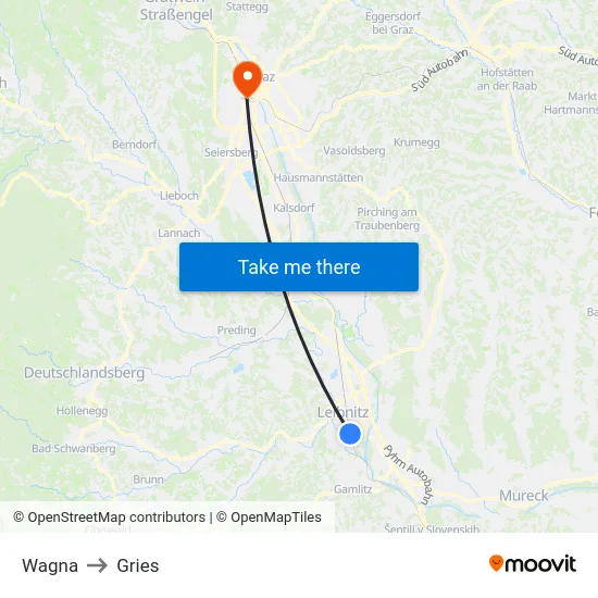 Wagna to Gries map
