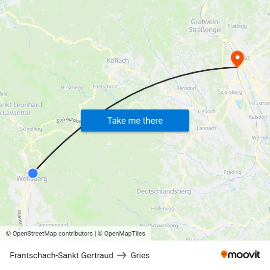 Frantschach-Sankt Gertraud to Gries map