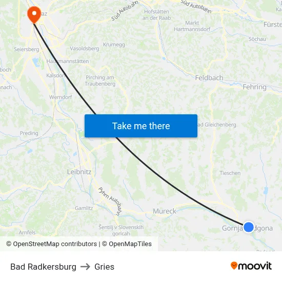 Bad Radkersburg to Gries map