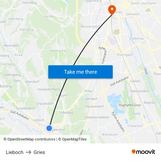 Lieboch to Gries map