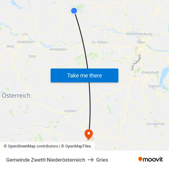 Gemeinde Zwettl-Niederösterreich to Gries map