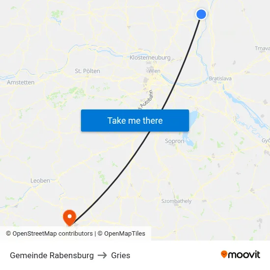 Gemeinde Rabensburg to Gries map