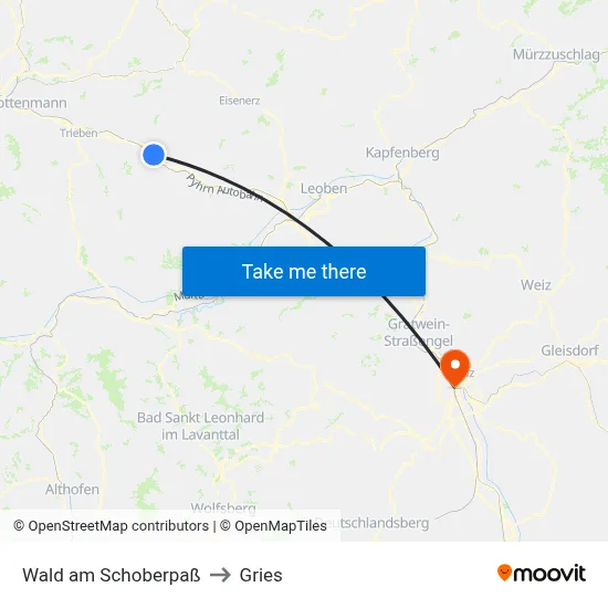 Wald am Schoberpaß to Gries map