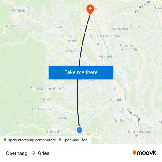 Oberhaag to Gries map