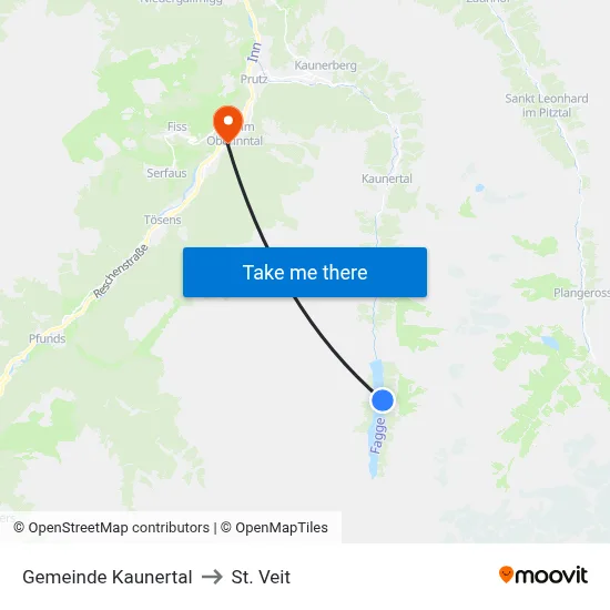 Gemeinde Kaunertal to St. Veit map