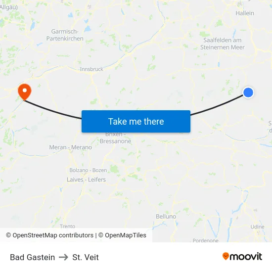 Bad Gastein to St. Veit map