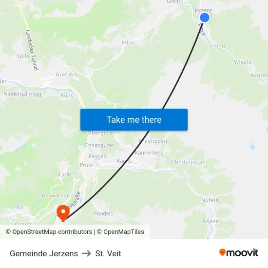 Gemeinde Jerzens to St. Veit map