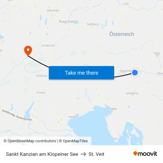 Sankt Kanzian am Klopeiner See to St. Veit map