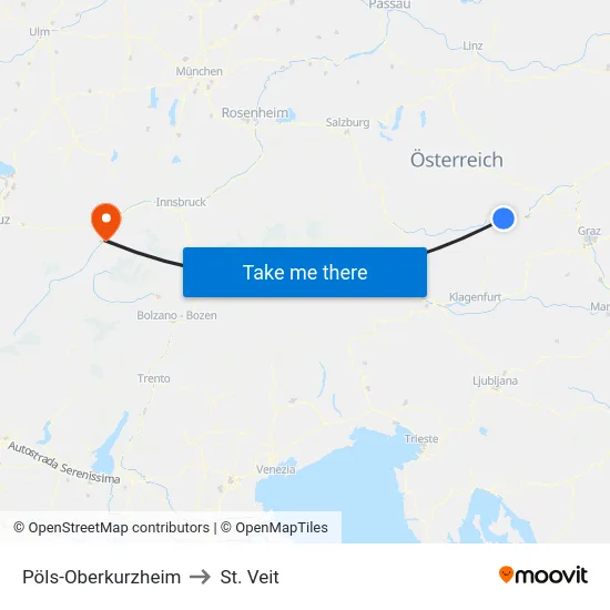 Pöls-Oberkurzheim to St. Veit map