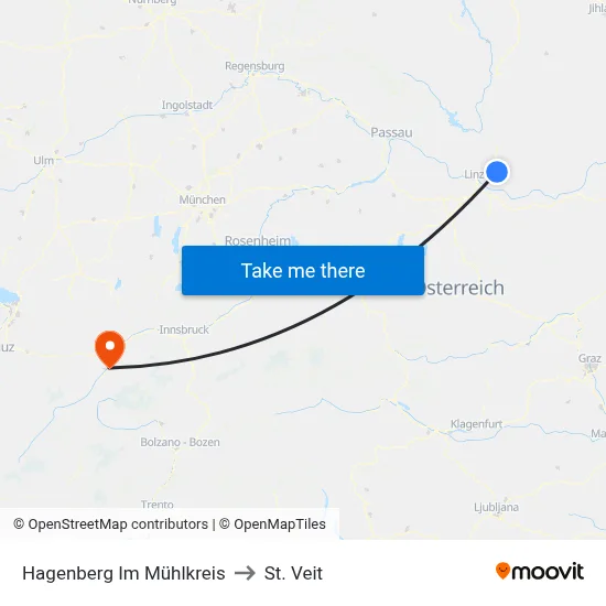 Hagenberg Im Mühlkreis to St. Veit map