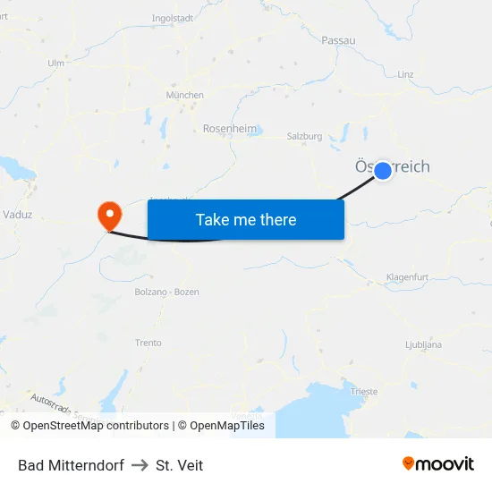 Bad Mitterndorf to St. Veit map