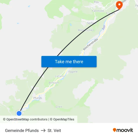 Gemeinde Pfunds to St. Veit map
