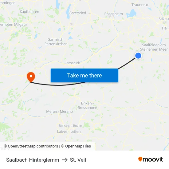 Saalbach-Hinterglemm to St. Veit map