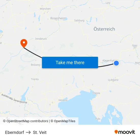 Eberndorf to St. Veit map