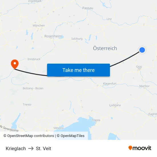 Krieglach to St. Veit map