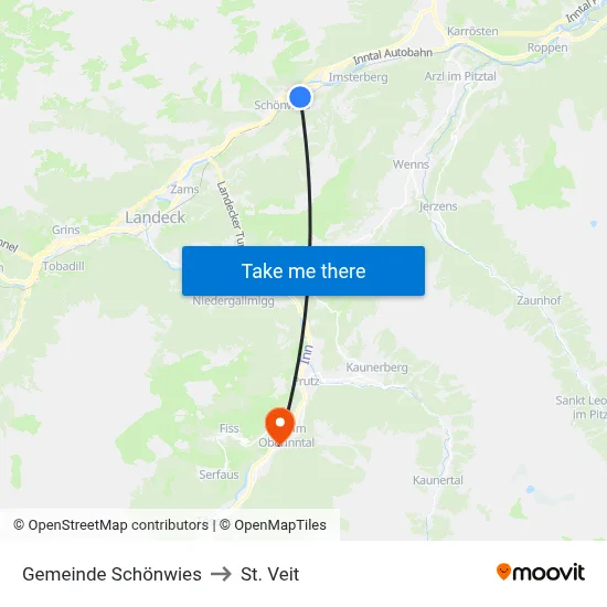 Gemeinde Schönwies to St. Veit map