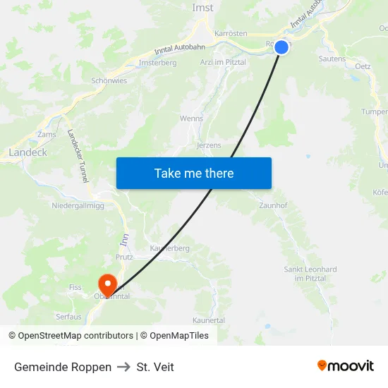 Gemeinde Roppen to St. Veit map