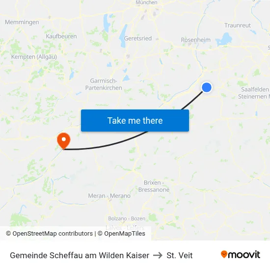 Gemeinde Scheffau am Wilden Kaiser to St. Veit map