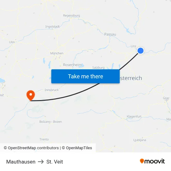 Mauthausen to St. Veit map