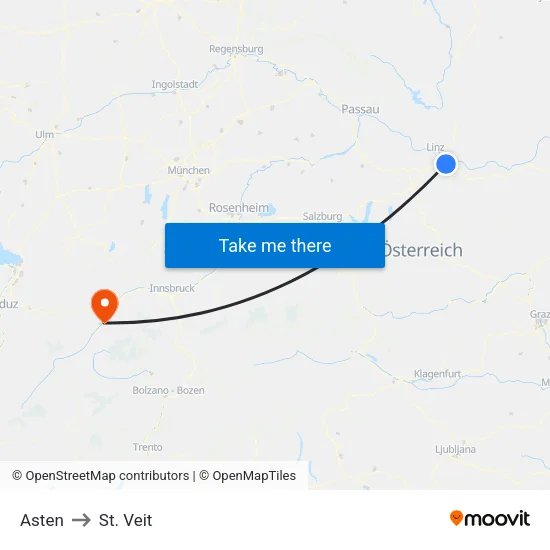 Asten to St. Veit map