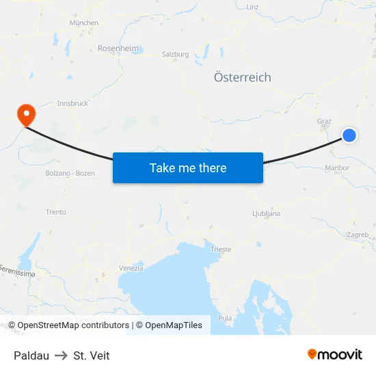 Paldau to St. Veit map